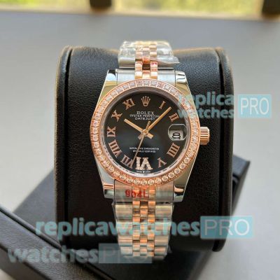 Replica Rolex Diamond Datejust 31 Men Black Roman & Diamond VI